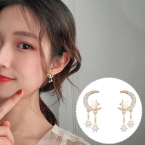 Sweet Style Rhinestone Inlaid Crescent Shaped Stud Earrings