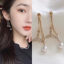 Fashion Imitation Pearl Inlaid Fishtail Pendant Tassel Earrings