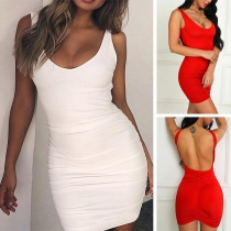 Sexy Backless Sleeveless Solid Color Slim Fit Dress
