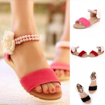 Sweet Style Flat Heel Pearl Inlaid Open-toe Sandals