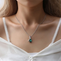 Fashion Colored Rhinestone Inlaid Water-drop Pendant Necklace