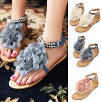 Bohemian Style Flat Heel Flower Thong Sandals