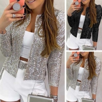 Fashion Long Sleeve Stand Collar Sequin Jacket