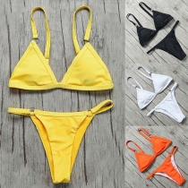 Sexy Backless Low-waist Solid Color Bikini Set