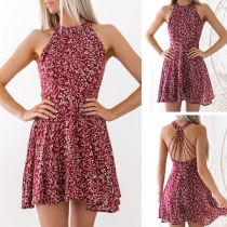 Sexy Backless Off-shoulder Printed Halter Dress