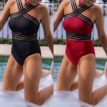 Sexy Backless Gauze Spliced One-piece Swimsuit
