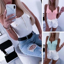 Simple Style Sleeveless Round Neck Solid Color Slim Fit Top