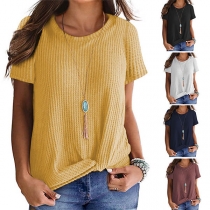 Fashion Solid Color Short Sleeve Round Neck Twisted Hem T-shirt