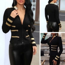 OL Style Long Sleeve Stand Collar Slim Fit Coat Jacket