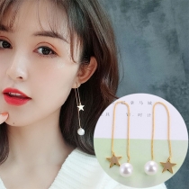 Fashion Pentagram Pearl Pendant Tassel Earrings