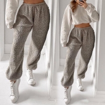 Fashion Solid Color Elastic Waist Loose Plush Pants
