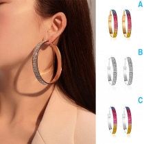 Fashion Rhinestone Inlaid Color Gradient Round Circle Shaped Earrings