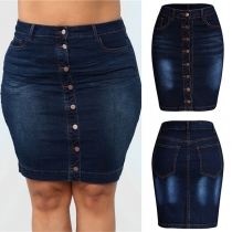 Fashion High Waist Slim Fit Front-button Denim Skirt