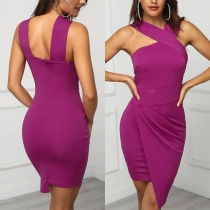 Sexy Backless Irregular Hem Solid Color Asymmetric Dress
