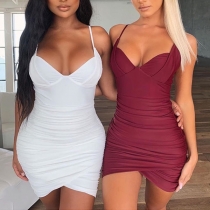 Sexy Backless V-neck Irregular Hem Slim Fit Sling Dress