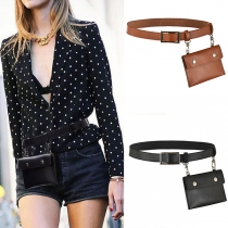 Retro Style PU Leather Waistband with Pouch