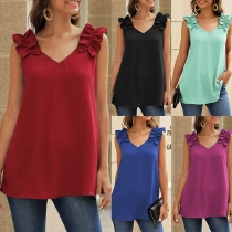 Simple Style Sleeveless V-neck Solid Color Top