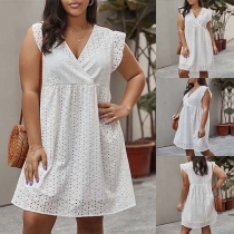 Sexy V-neck Sleeveless Hollow Out Plus-size Dress