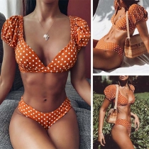 Sexy V-neck Low-waist Dots Printed Bikini Set