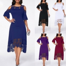 Sexy Off-shoulder Trumpet Sleeve Lace Spliced Dress