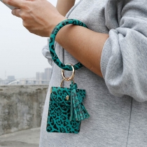 Creative Style Tassel Pendant Leopard Printed Bracelet Key Chain with Pouch