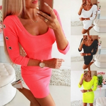 Fashion Solid Color 3/4 Sleeve U-neck Slim Fit Dress