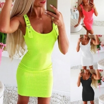 Fashion Solid Color Sleeveless U-neck Slim Fit Dress