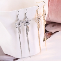 Fashion Long Tassel Pendant Rhinestone Flower Earrings