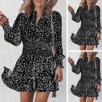 Fashion Long Sleeve V-neck High Waist Printed Dress
