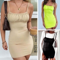 Sexy Backless Solid Color Slim Fit Sling Dress