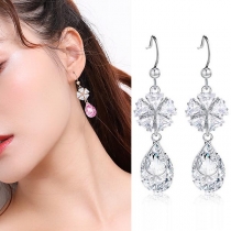 Fashion Rhinestone Inlaid Water-drop Pendant Earrings