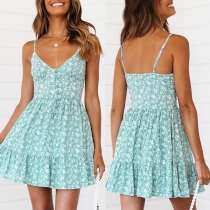 Sexy Backless V-neck Printed Sling Dress