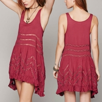 Sexy Hollow Out Lace Spliced High-low Hem Sleeveless Dress