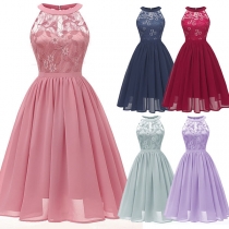 Sexy Lace Spliced Sleeveless High Waist Dress