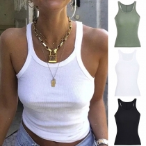 Simple Style Solid Color Round Neck Slim Fit Sling Top