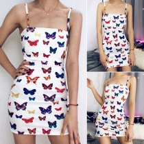 Sexy Backless Slim Fit Butterfly Printed Sling Dress