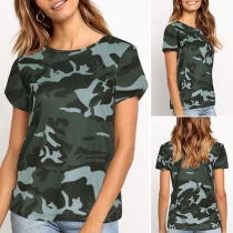 Fashion Camouflage Printed Short Sleeve Round Neck T-shirt