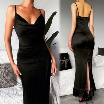 Sexy Backless V-neck Tassel Hem Sling Party Dress