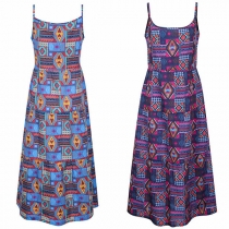 Ethnic Style Backless Printed Sling Dress
