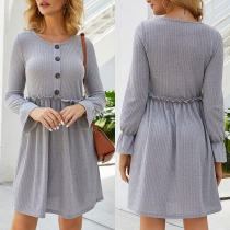 Fashion Solid Color Long Sleeve Round Neck Knit Dress