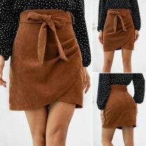 Fashion Solid Color High Waist Irregular Hem Skirt