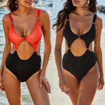 Sexy Backless Hollow Out Contrast Color One-piece Swimsuit