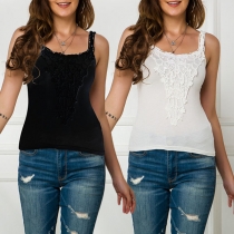 Sexy Backless Lace Spliced Solid Color Sling Top