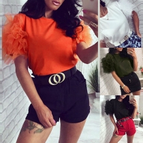 Fashion Gauze Spliced Short Sleeve Round Neck Solid Color T-shirt