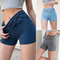 Fashion Solid Color High Waist Sports Shorts