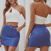 Fashion High Waist Slim Fit Striped Skirt