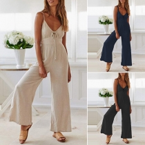 Sexy Backless V-neck High Waist Solid Color Sling Jumpsuit