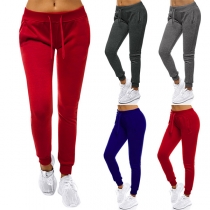 Fashion Solid Color Drawstring Waist Sports Pants