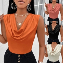 Chic Style Sleeveless Cowl Neck Solid Color T-shirt