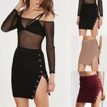Sexy High Waist Side-slit Hem Solid Color Skirt